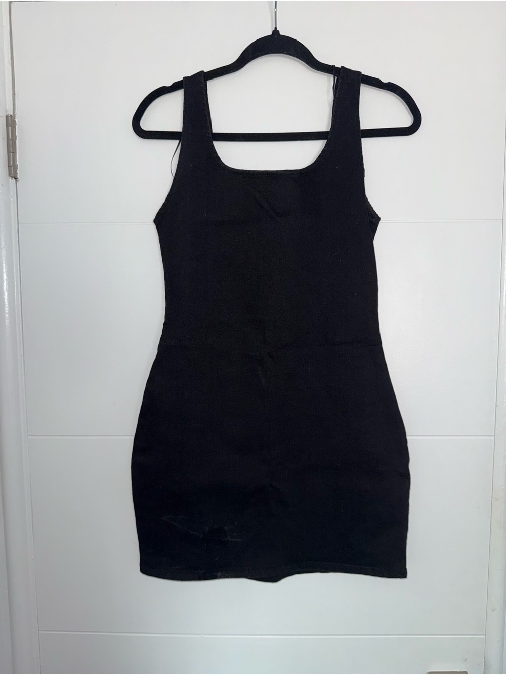 Black Stretch Denim Black Mini Bodycon Dress